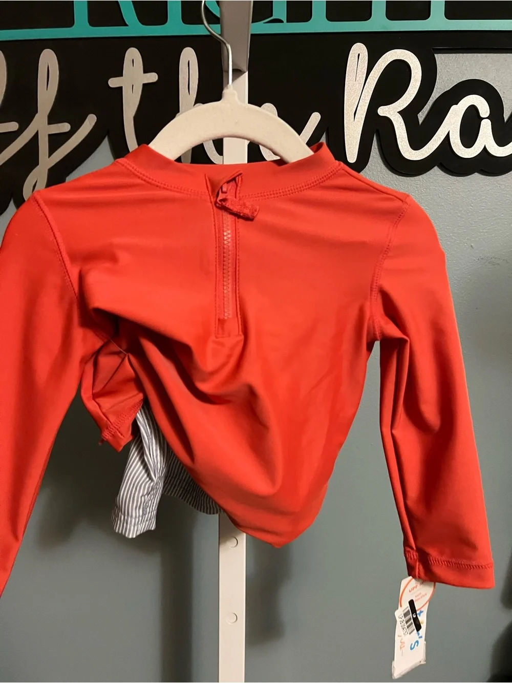 Carters Just One You Burnt Orange Long Sleeve Rash Guard Top and Swim Trunks